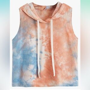 SweatyRocks Women's Tie Dye Sleeveless Hooded Crop Tank Top. Size Small